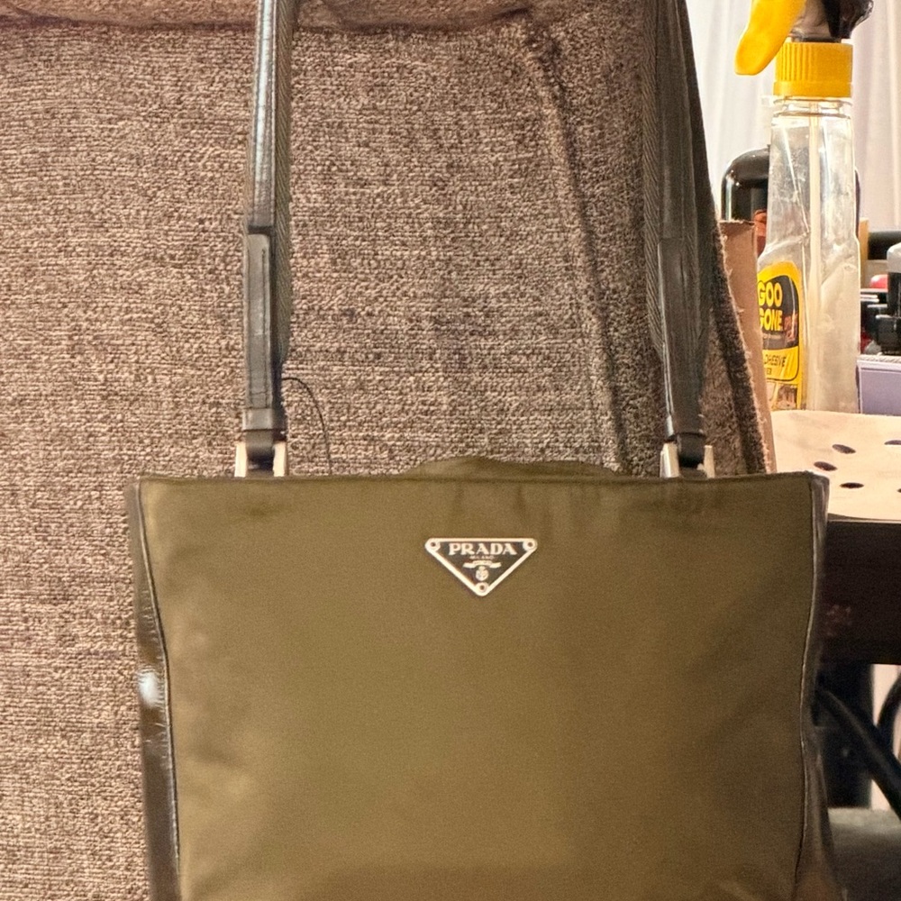 Prada Olive Green Nylon Crossbody with Black Logo Plaque NWOT